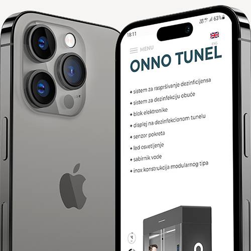 Izgled websajta ONNO Smart Technology na mobilnom Iphone 13