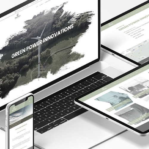 Izgled web sajta na svim ure]ajima, prikazju'i responzive dizajn. Web sajt je za kompaniju Green Power Innovation.